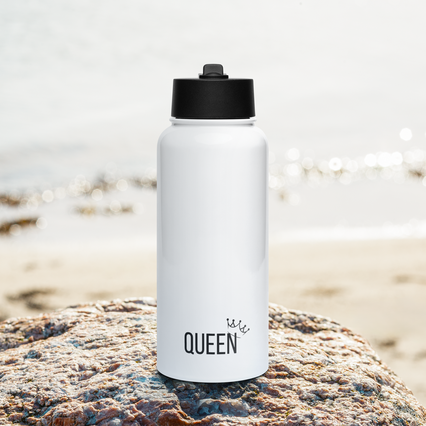 White Queen Stainless steel water bottle with a straw lid