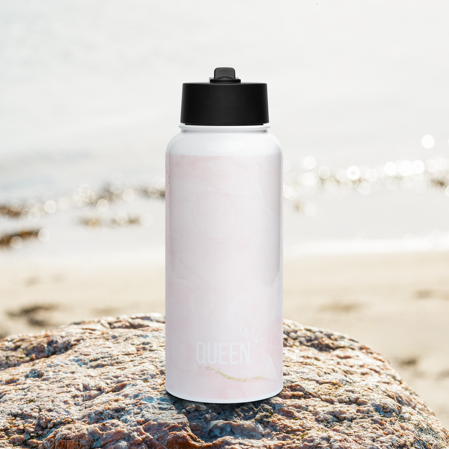 Rose Queen Stainless steel water bottle with a straw lid