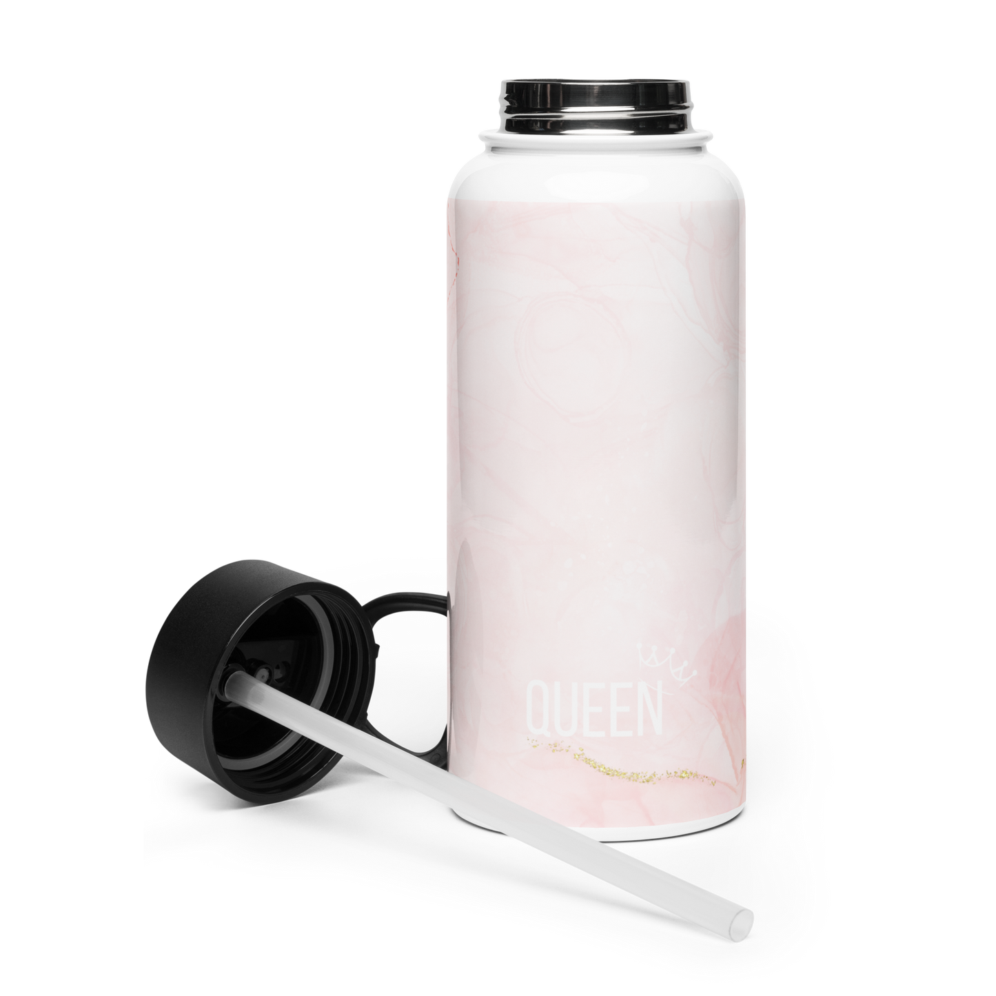 Rose Queen Stainless steel water bottle with a straw lid