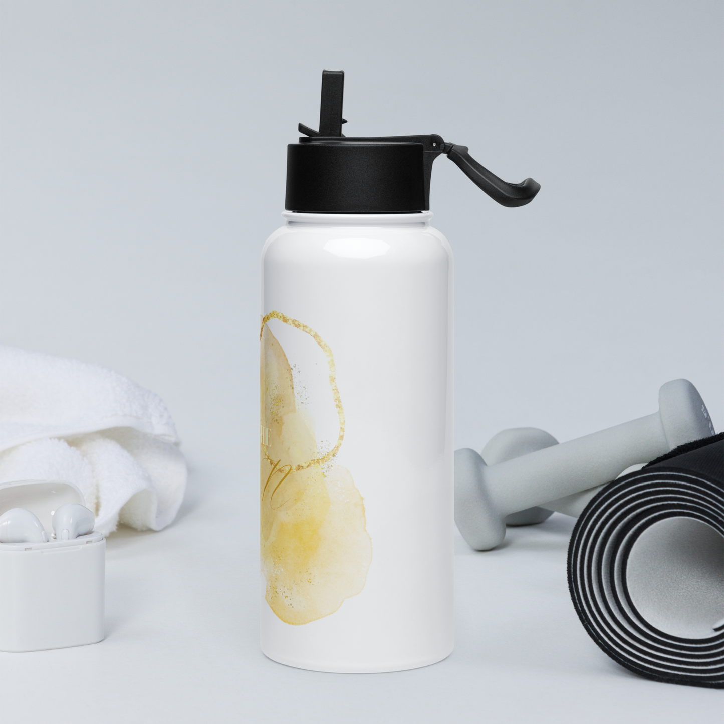 SUN Stainless steel water bottle with a straw lid