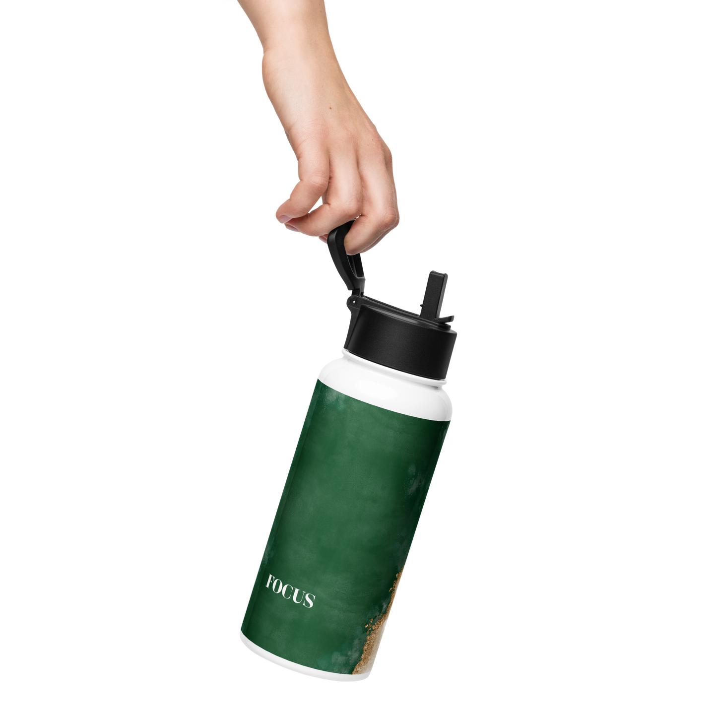 FOCUS Stainless steel water bottle with a straw lid