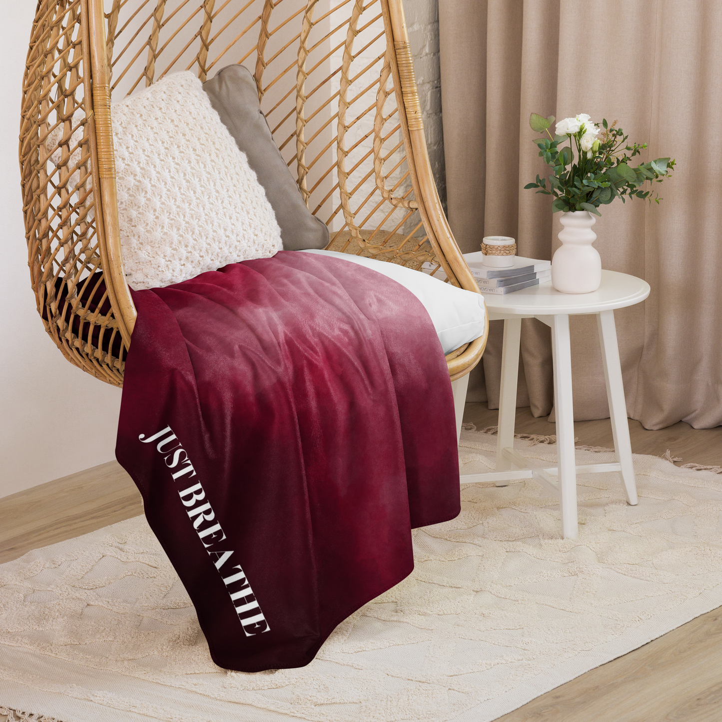 Just Breathe - burgundy Sherpa blanket