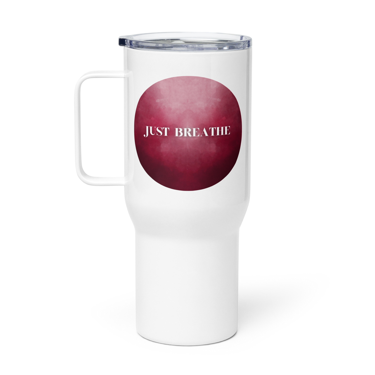 Just Breathe - burgundy Travel mug with a handle