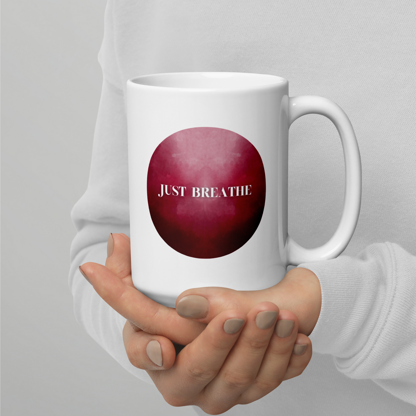 Just Breathe - burgundy glossy mug